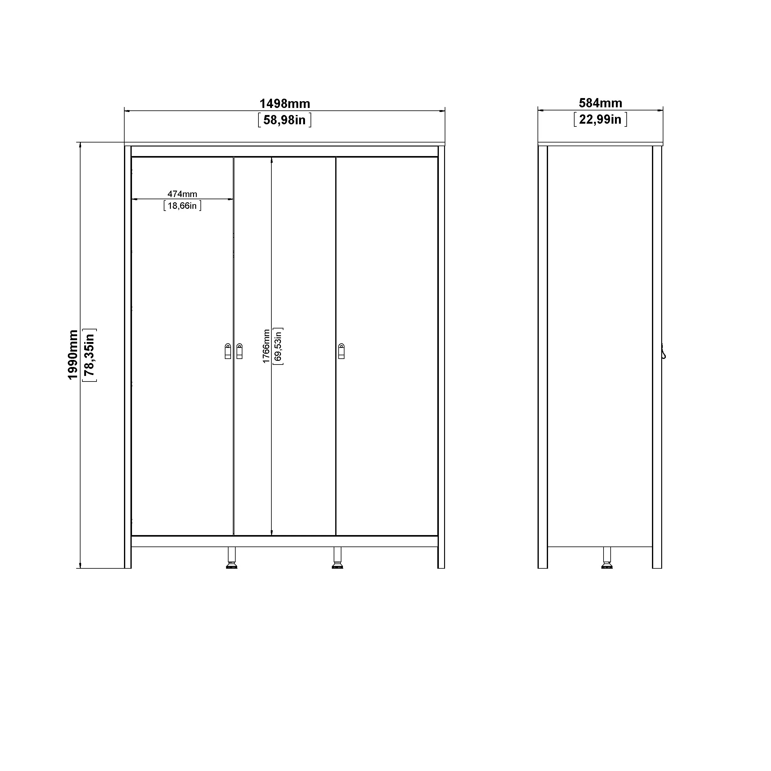 Madrid Wardrobe with 3 Doors - White