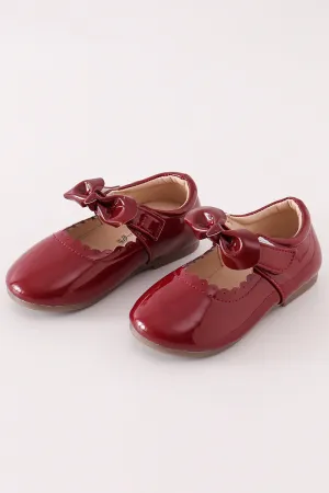 Maroon bow mary jane shoes