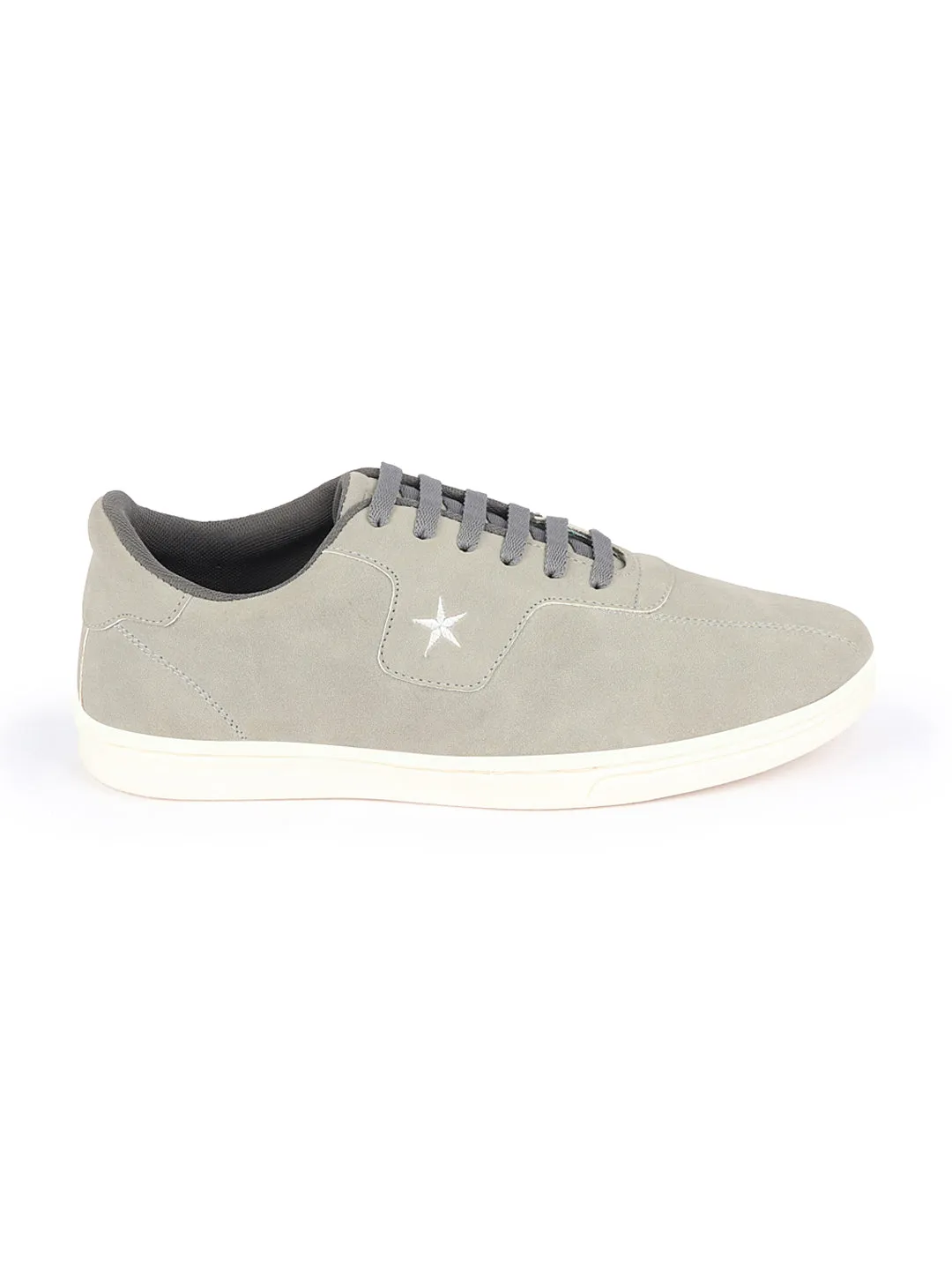 Men Grey Classic Embroidery Star Upper Soft Suede Leather Lace Up Sneakers Shoes