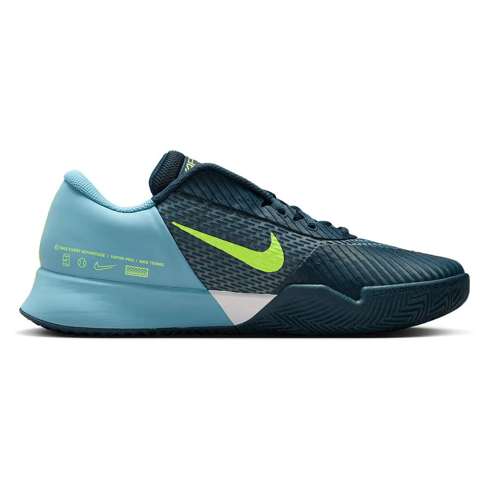 Mens Air Zoom Vapor Pro 2 Clay Tennis Shoes Armory Navy and Volt