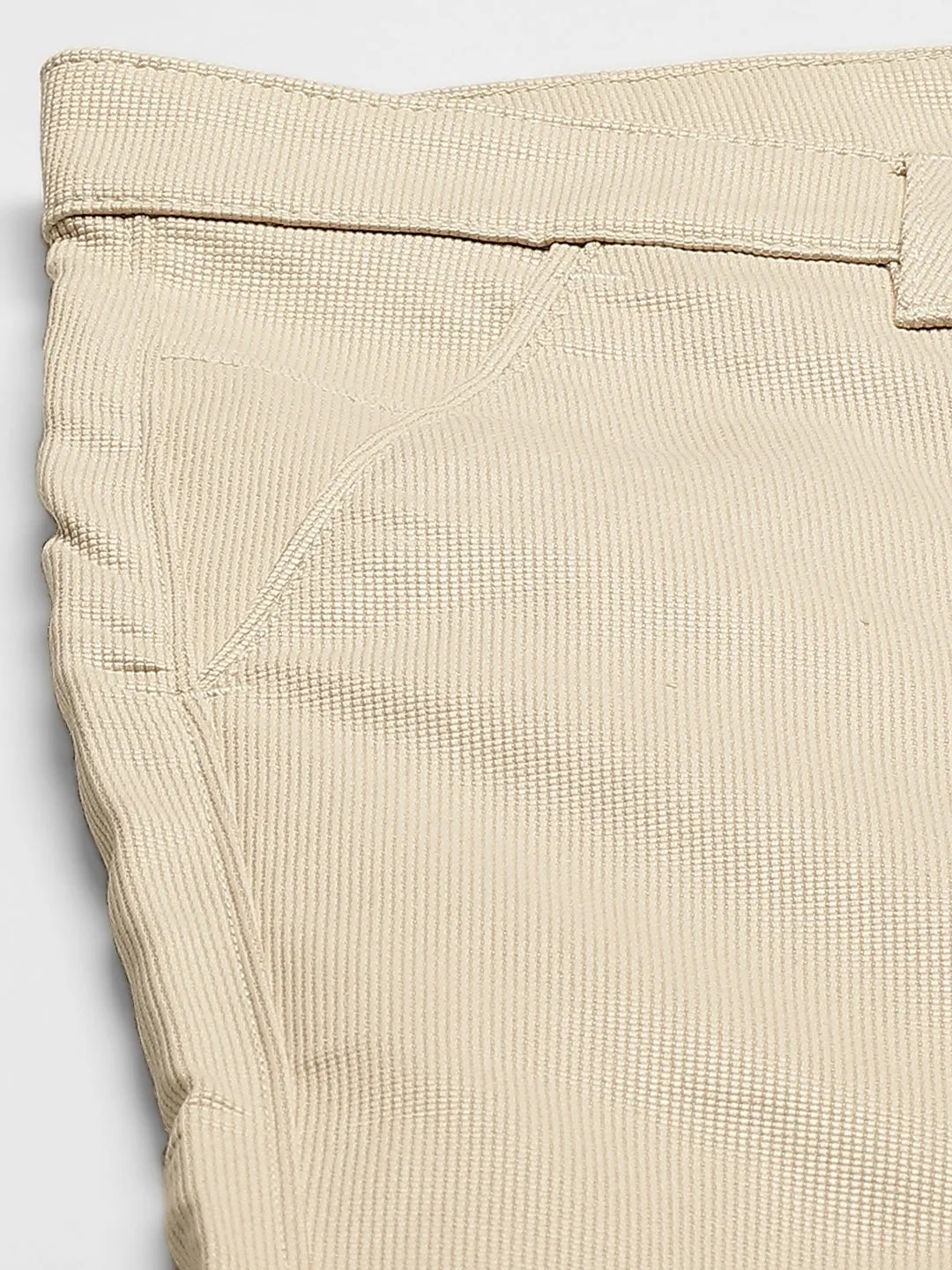 Men's Cotton Blend Beige Woven Design Formal Trousers - Sojanya