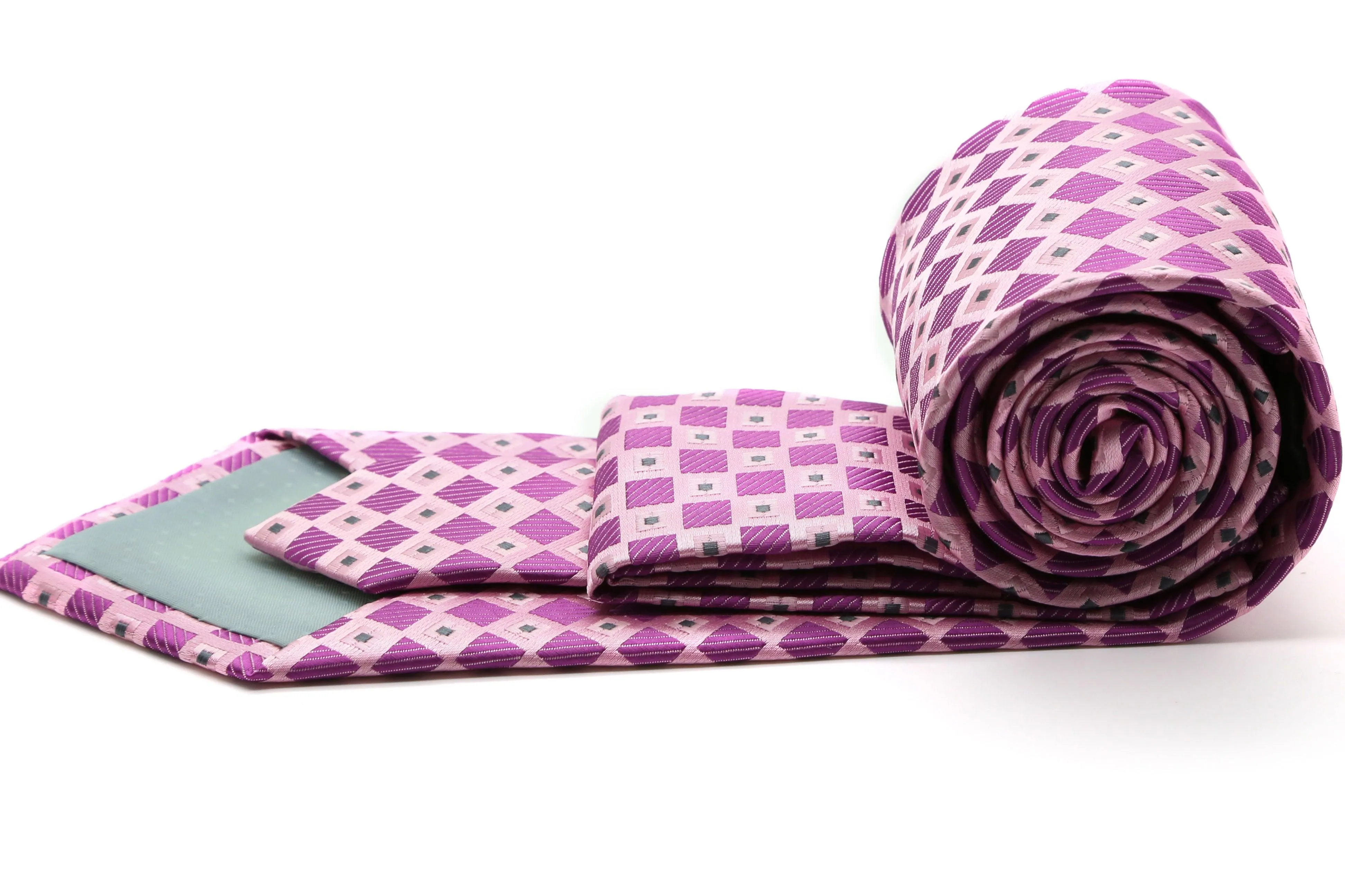 Mens Dads Classic Fuchsia Geometric Pattern Business Casual Necktie & Hanky Set E-5