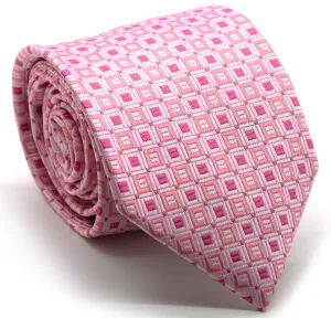 Mens Dads Classic Pink Geometric Pattern Business Casual Necktie & Hanky Set Y-5