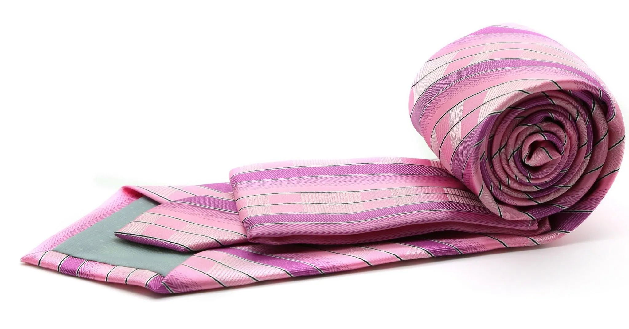 Mens Dads Classic Pink Stripe Pattern Business Casual Necktie & Hanky Set A-9