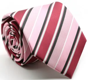 Mens Dads Classic Pink Striped Pattern Business Casual Necktie & Hanky Set U-3