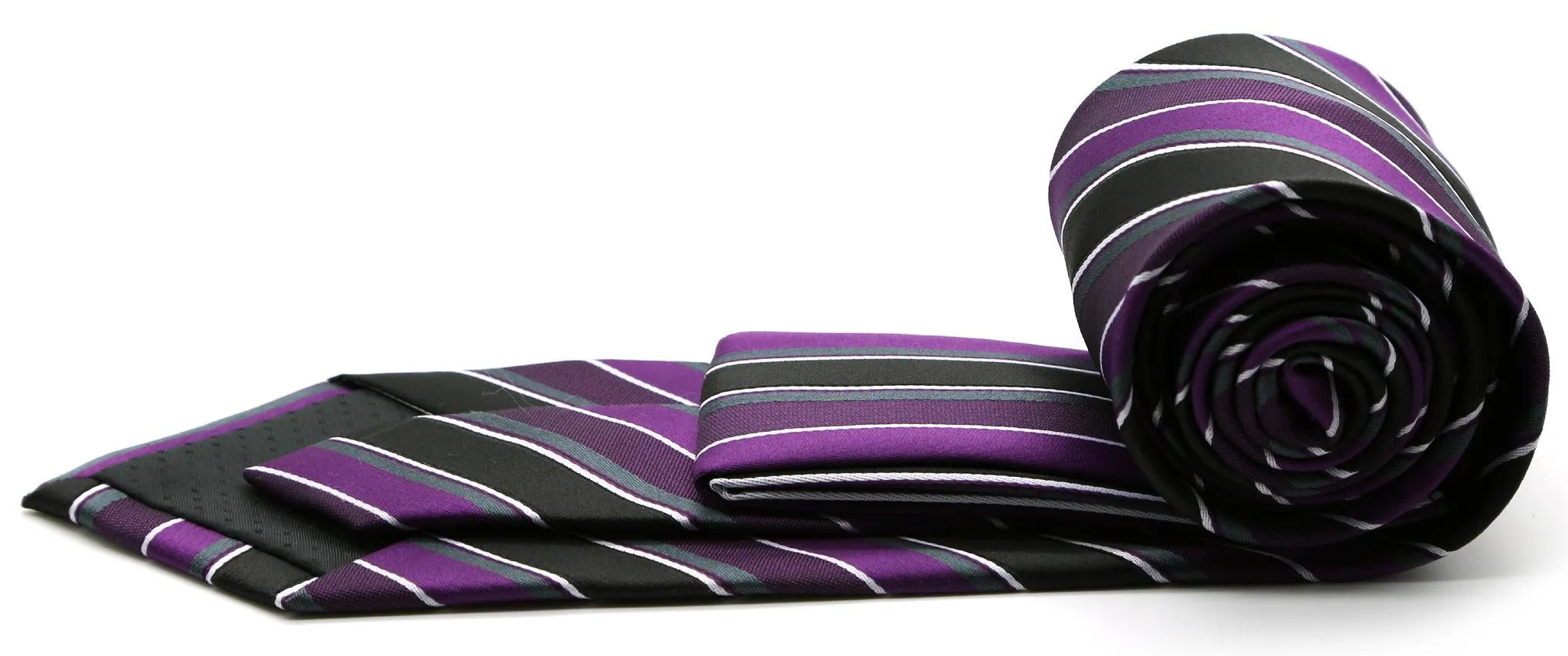 Mens Dads Classic Purple Striped Pattern Business Casual Necktie & Hanky Set DO-2