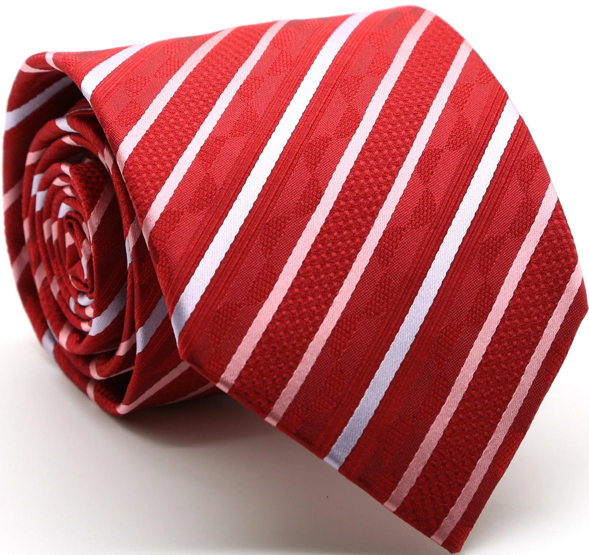 Mens Dads Classic Red Striped Pattern Business Casual Necktie & Hanky Set X-7