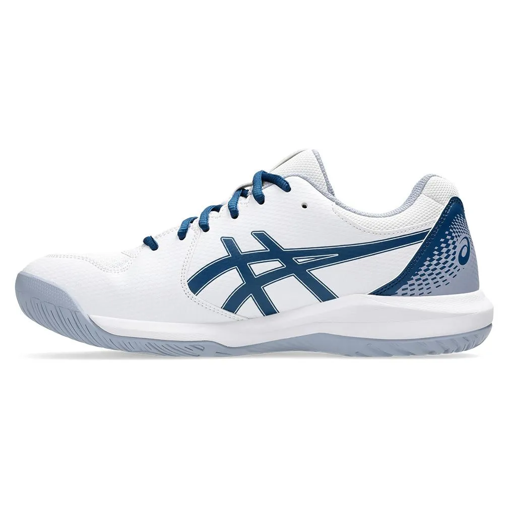 Mens Gel-Dedicate 8 Wide Tennis Shoes White and Mako Blue