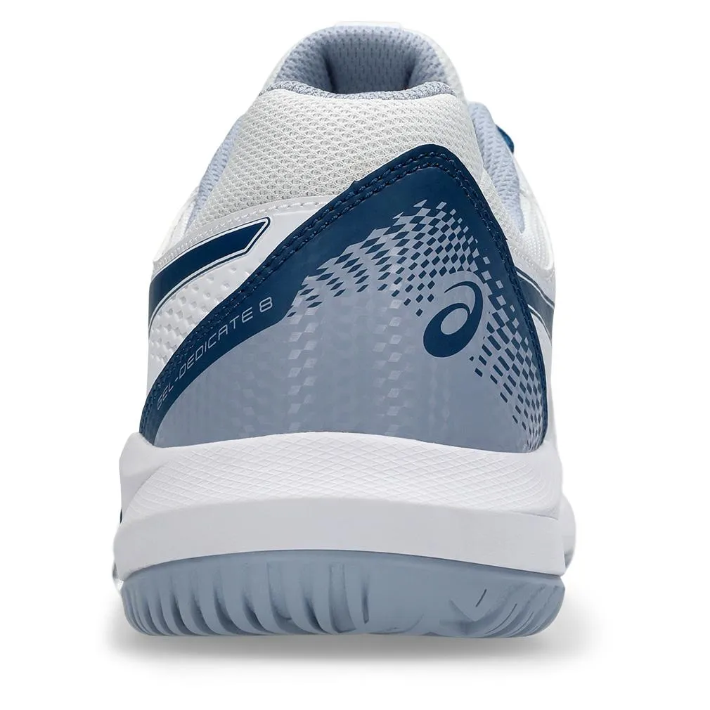 Mens Gel-Dedicate 8 Wide Tennis Shoes White and Mako Blue