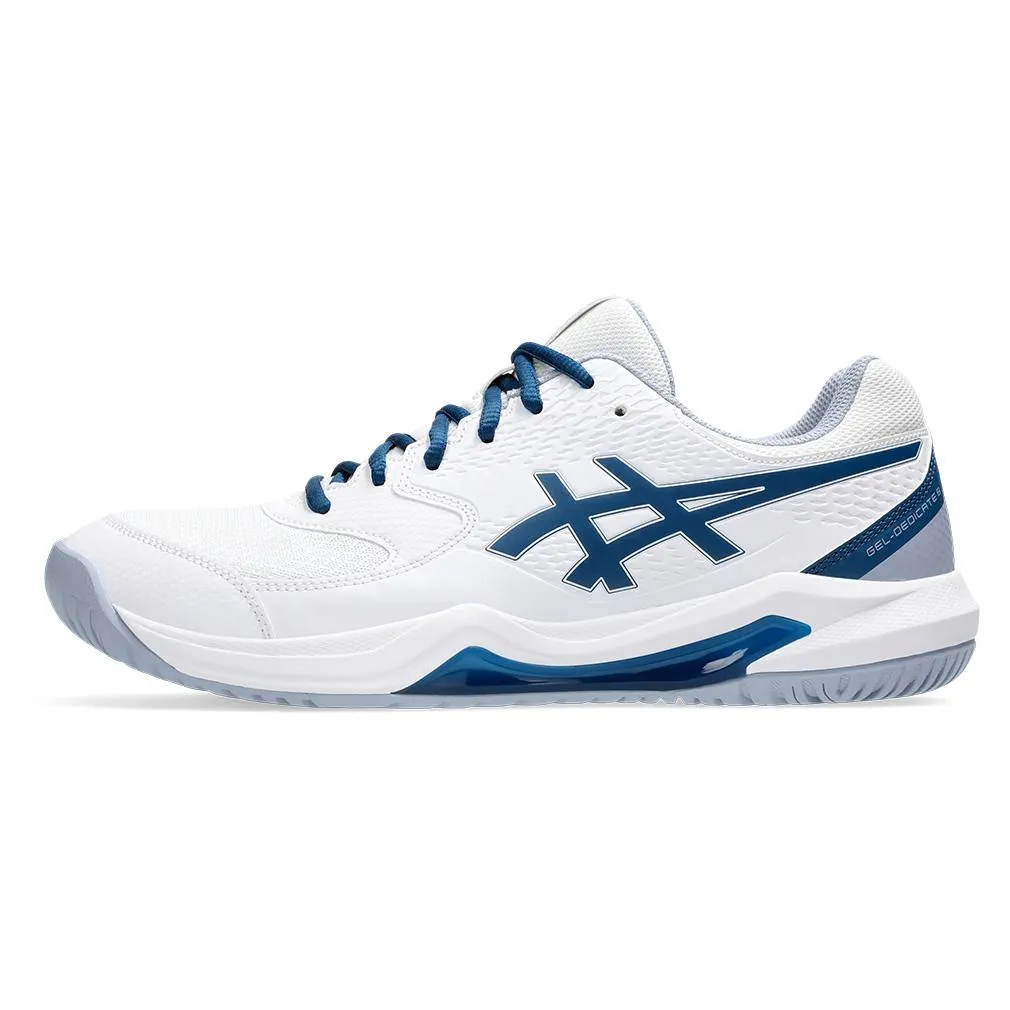 Mens Gel-Dedicate 8 Wide Tennis Shoes White and Mako Blue