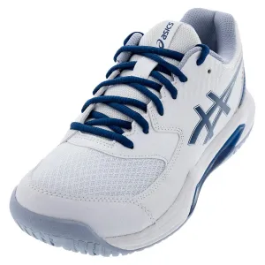 Mens Gel-Dedicate 8 Wide Tennis Shoes White and Mako Blue