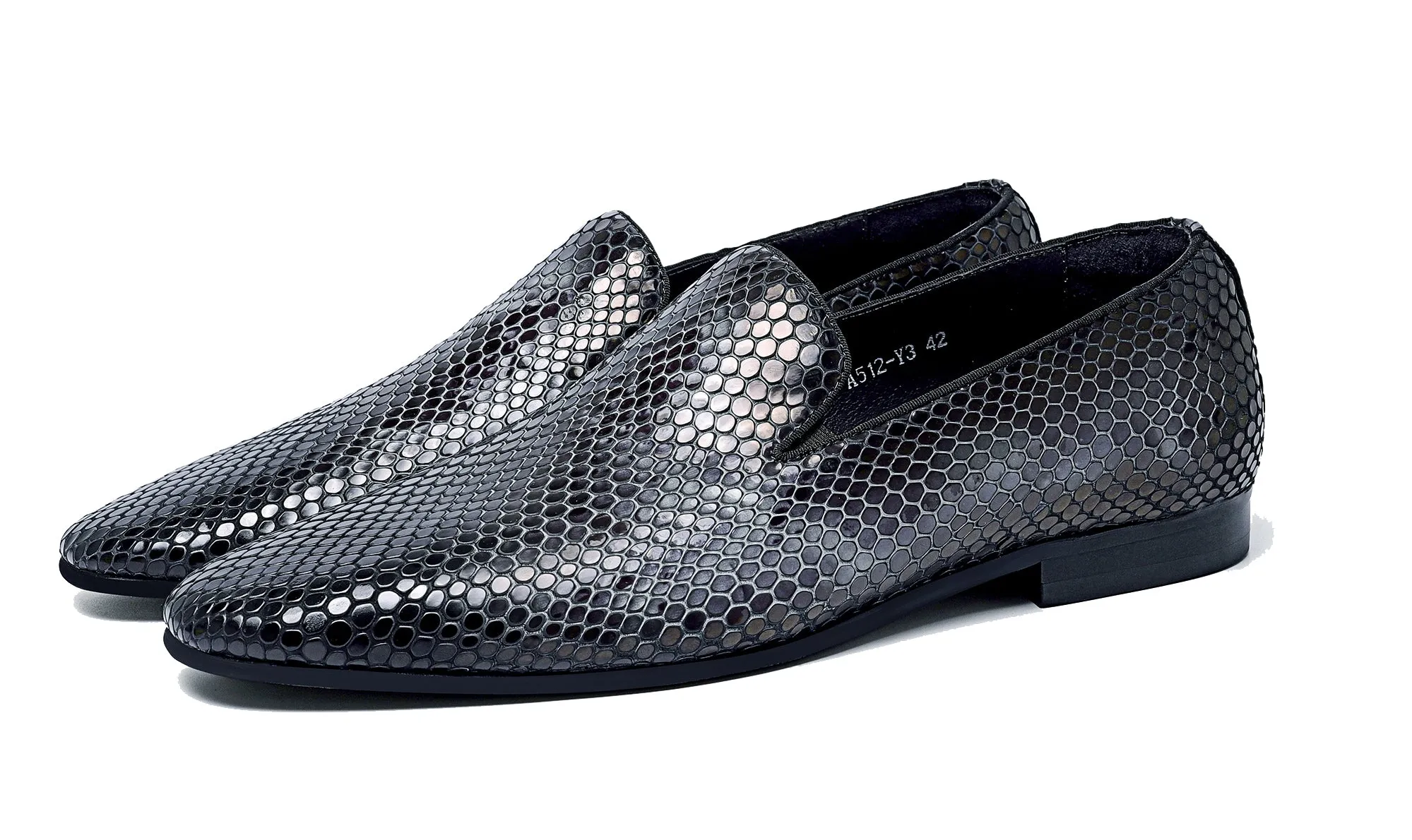 Men's Snake Skin Pointed-Toe Loafers