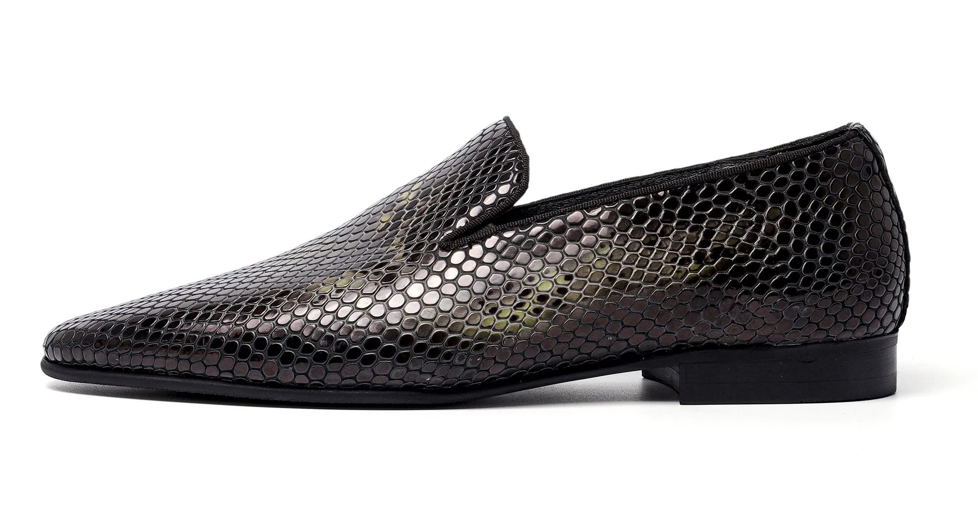 Men's Snake Skin Pointed-Toe Loafers