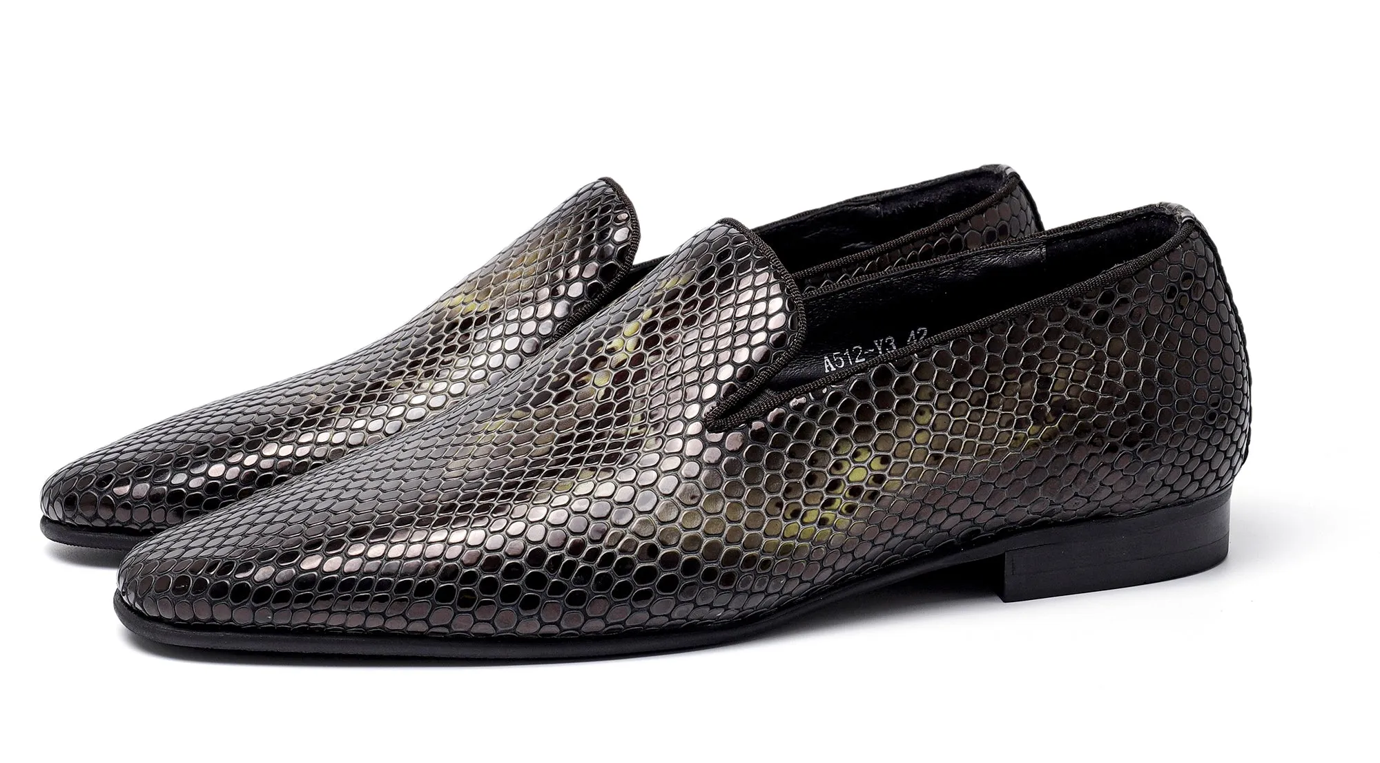 Men's Snake Skin Pointed-Toe Loafers