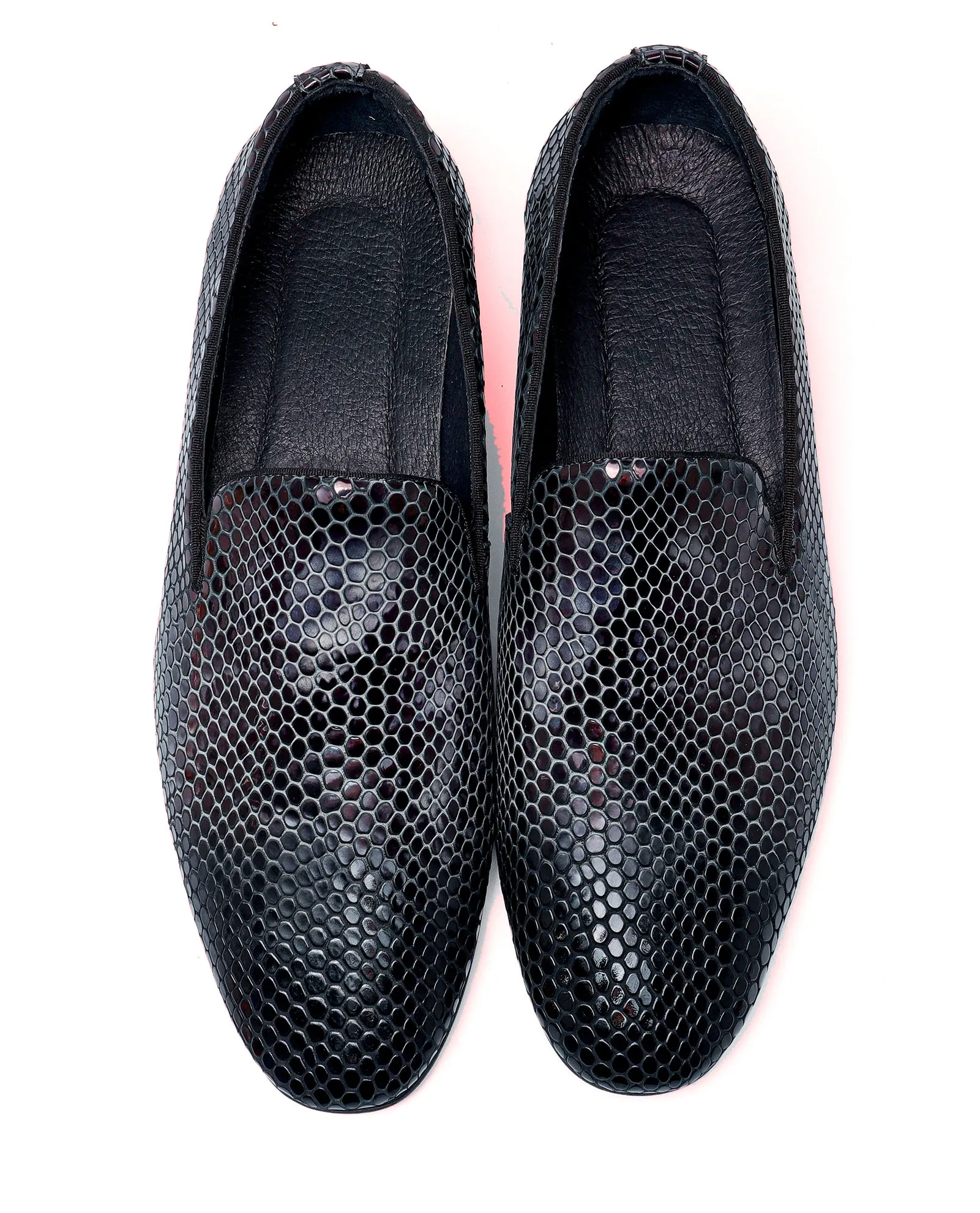 Men's Snake Skin Pointed-Toe Loafers