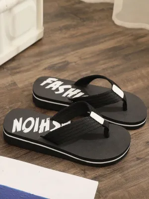 Men's Summer Fashion Outdoor Beach Flip Flops, Casual Black Non-Slip Slippers, Woven Strap, Slip-On Style