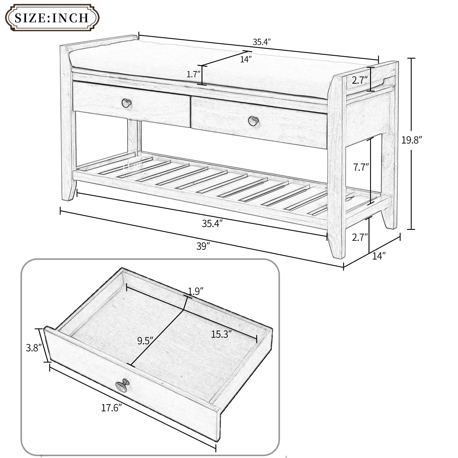 Modular Entryway Storage Bench - Espresso