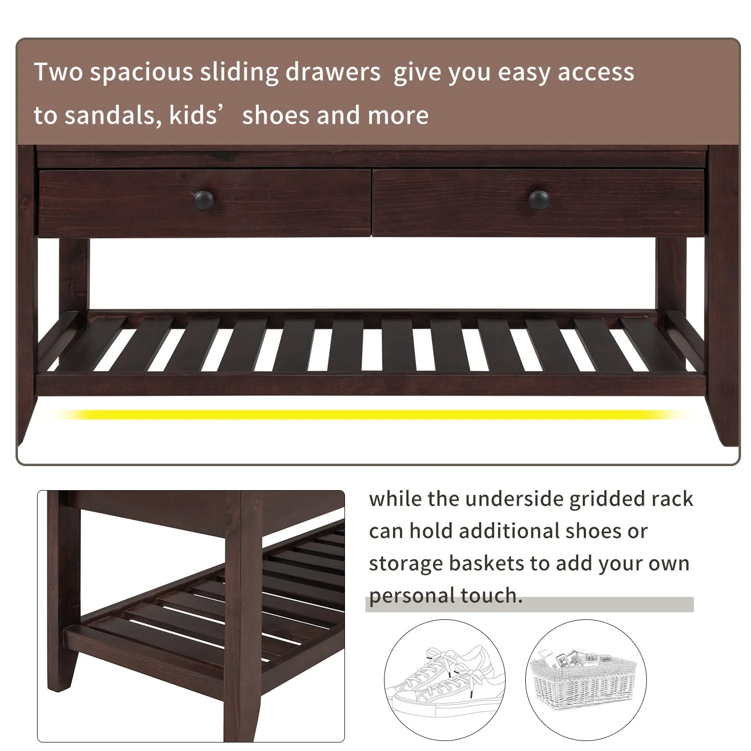 Modular Entryway Storage Bench - Espresso