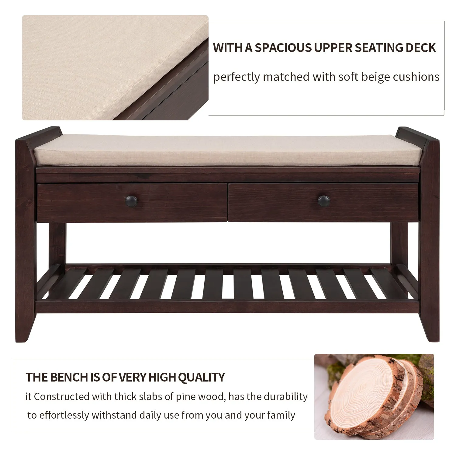 Modular Entryway Storage Bench - Espresso