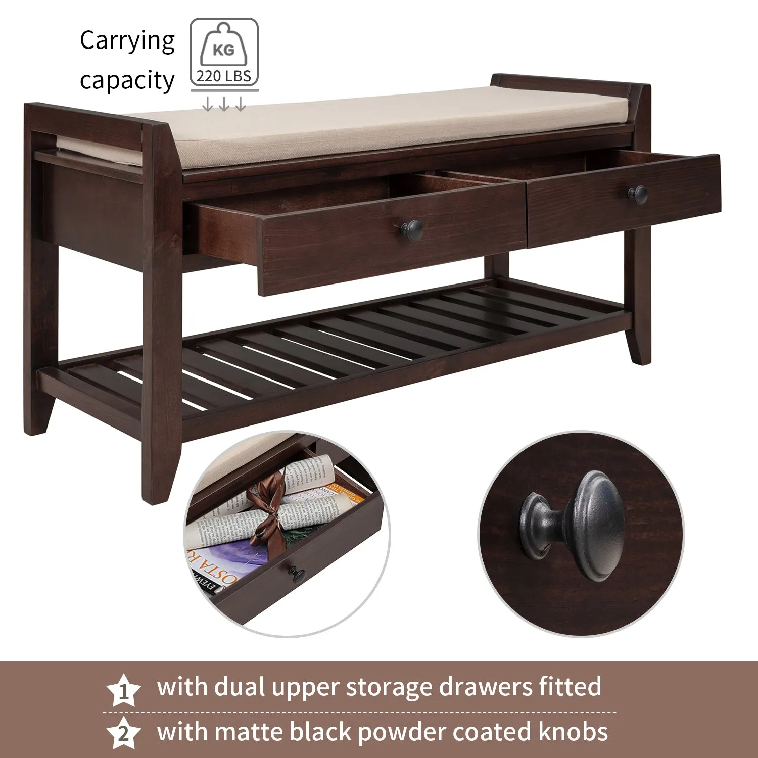 Modular Entryway Storage Bench - Espresso