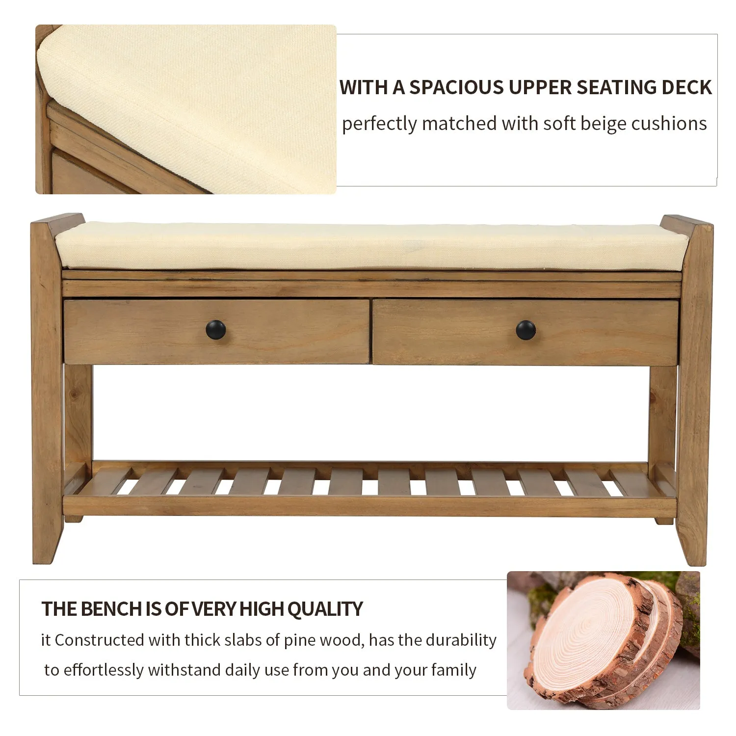 Modular Entryway Storage Bench - Old Pine