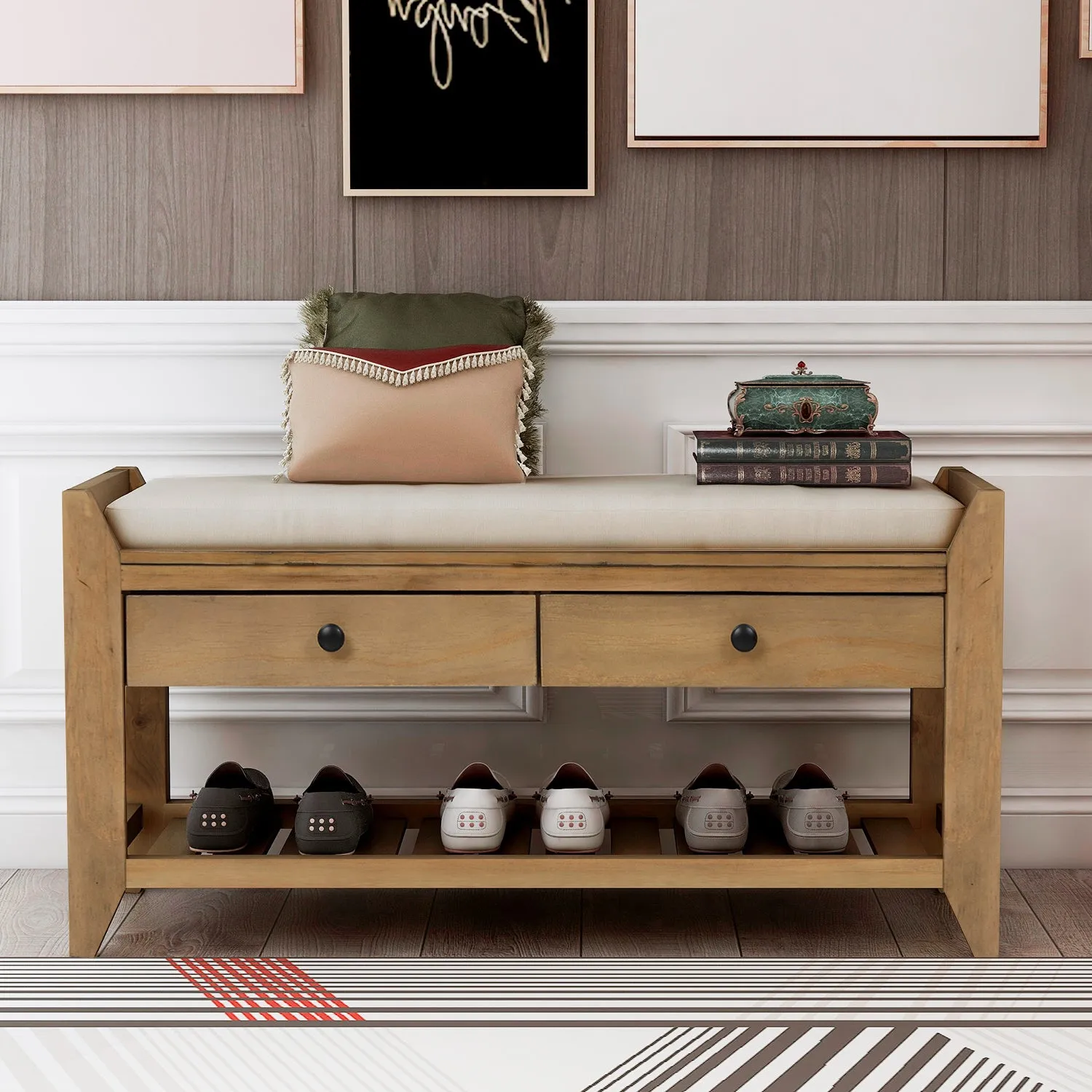 Modular Entryway Storage Bench - Old Pine