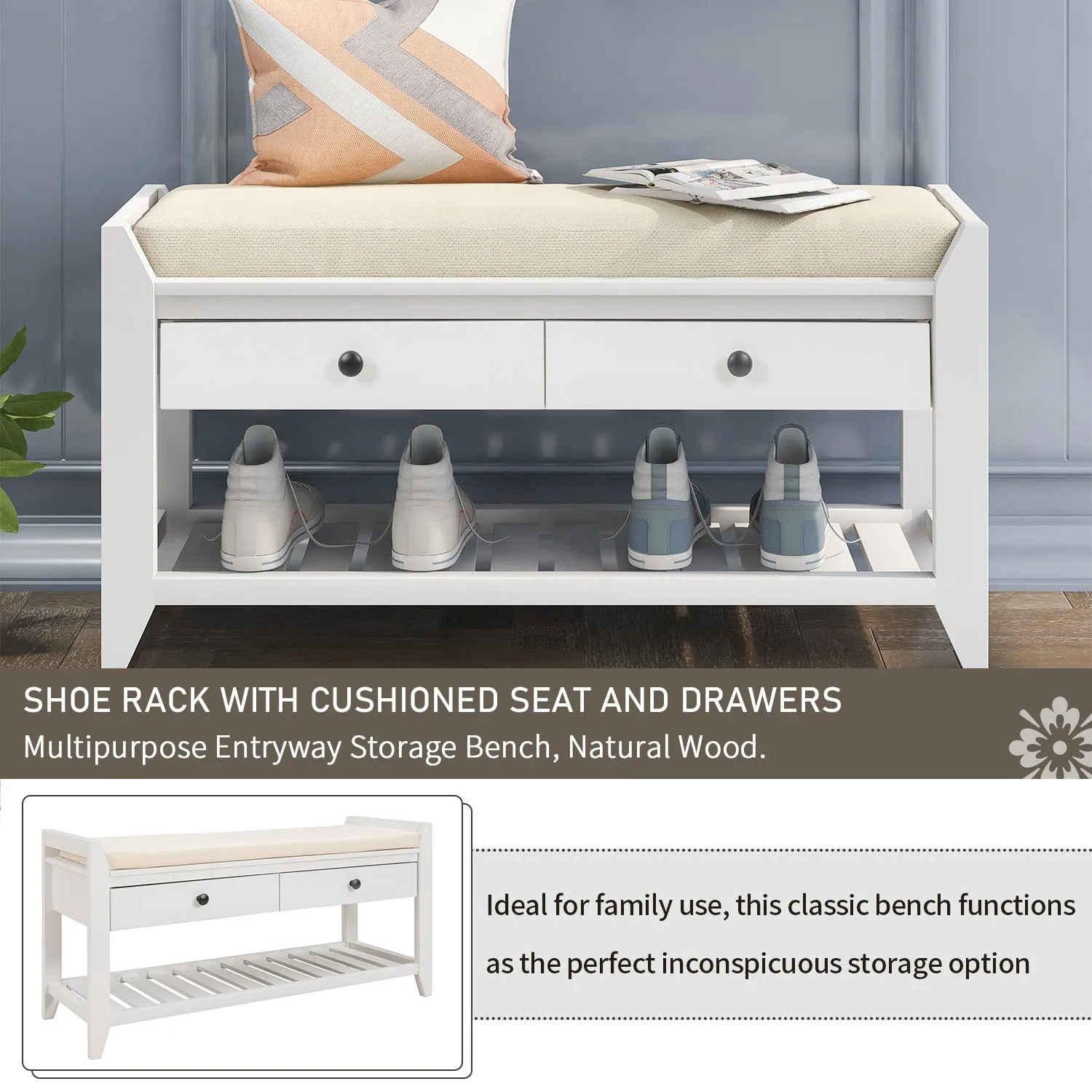 Modular Entryway Storage Bench - White