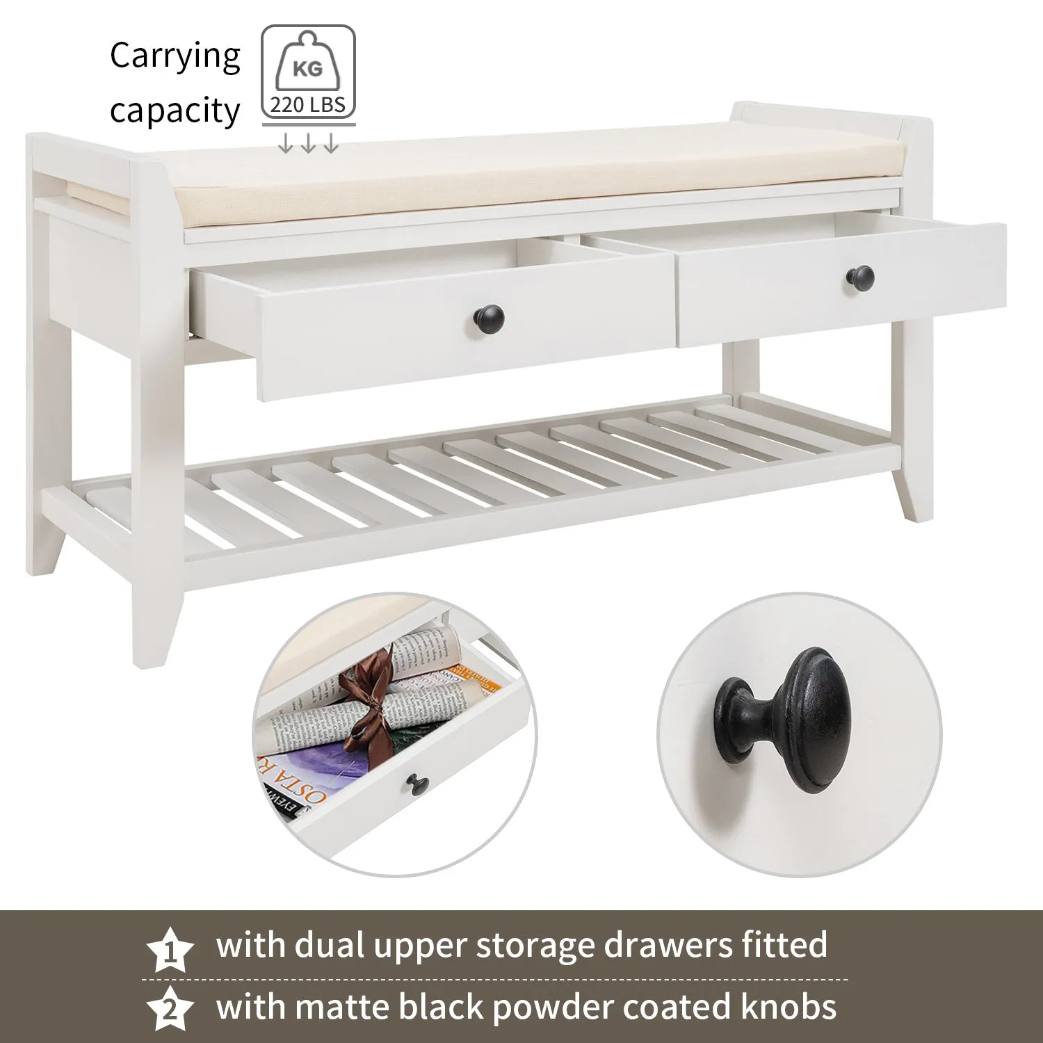 Modular Entryway Storage Bench - White