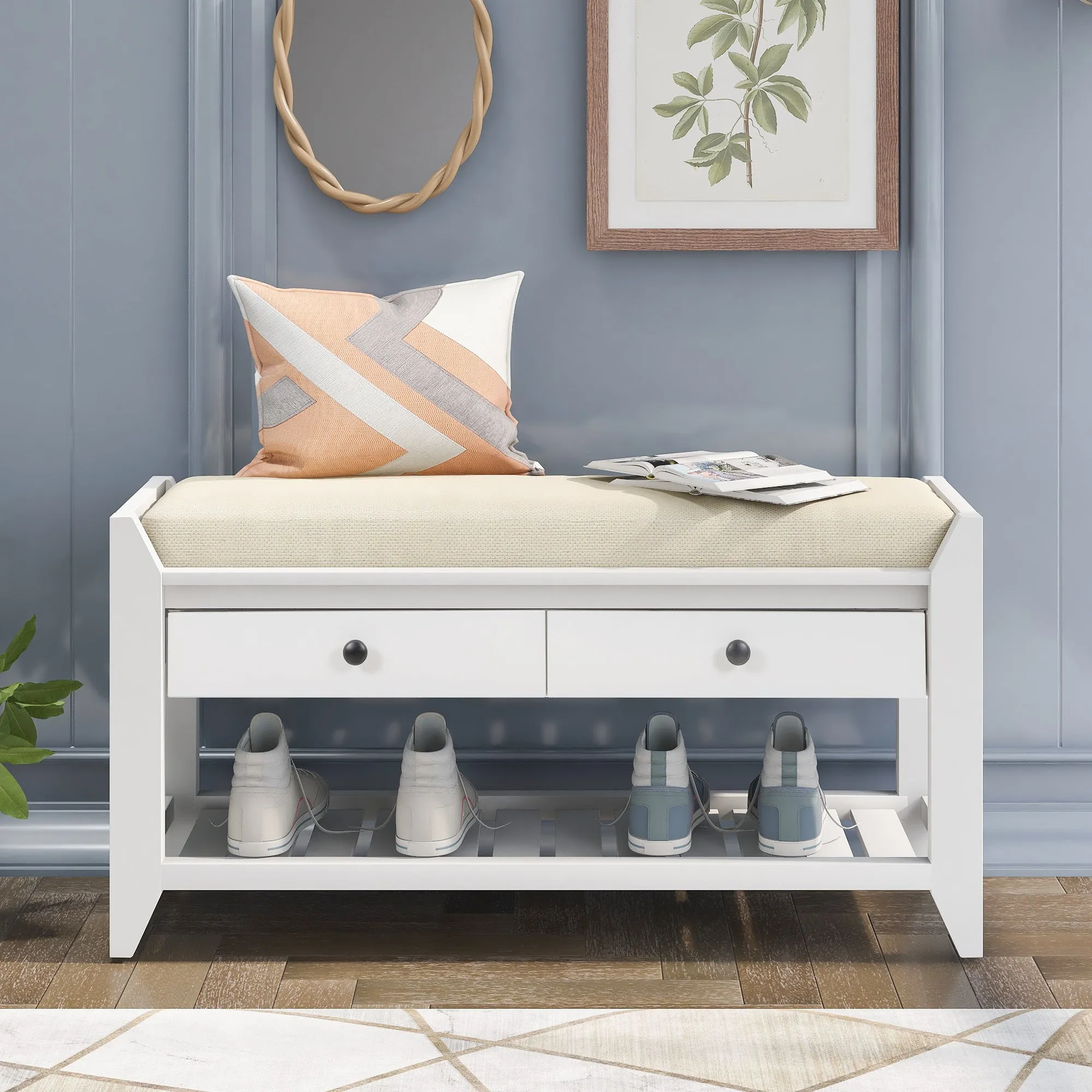 Modular Entryway Storage Bench - White