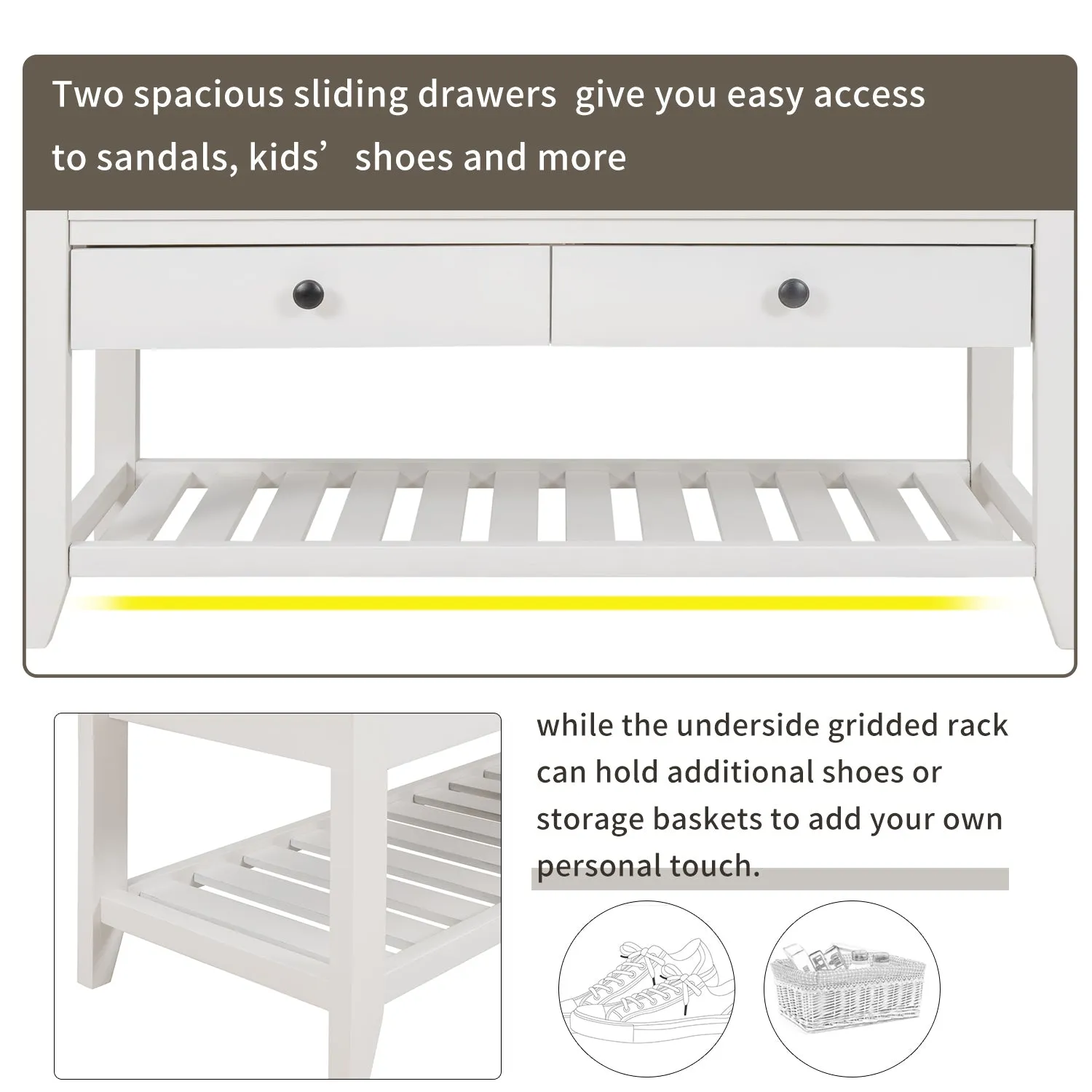 Modular Entryway Storage Bench - White