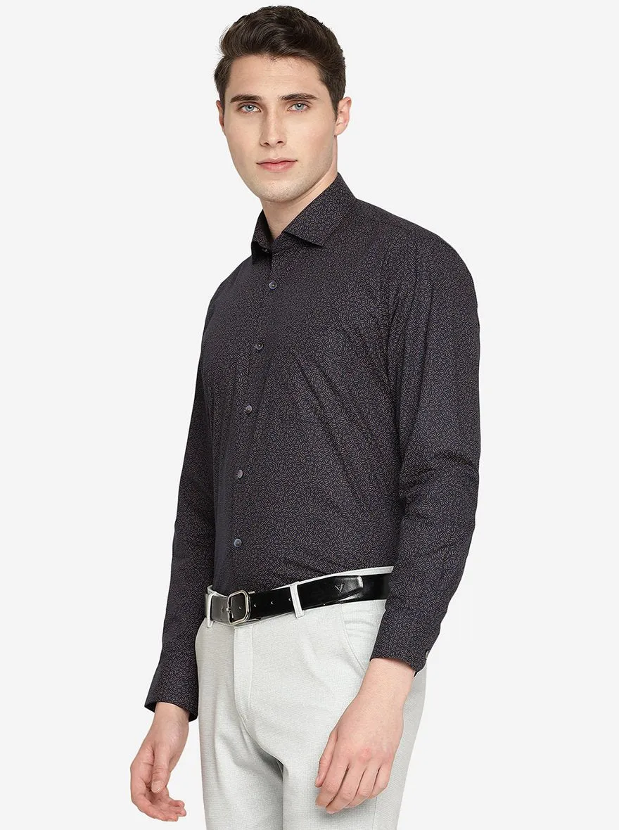 Navy Blue   Printed Regular Fit Formal Shirt | JadeBlue