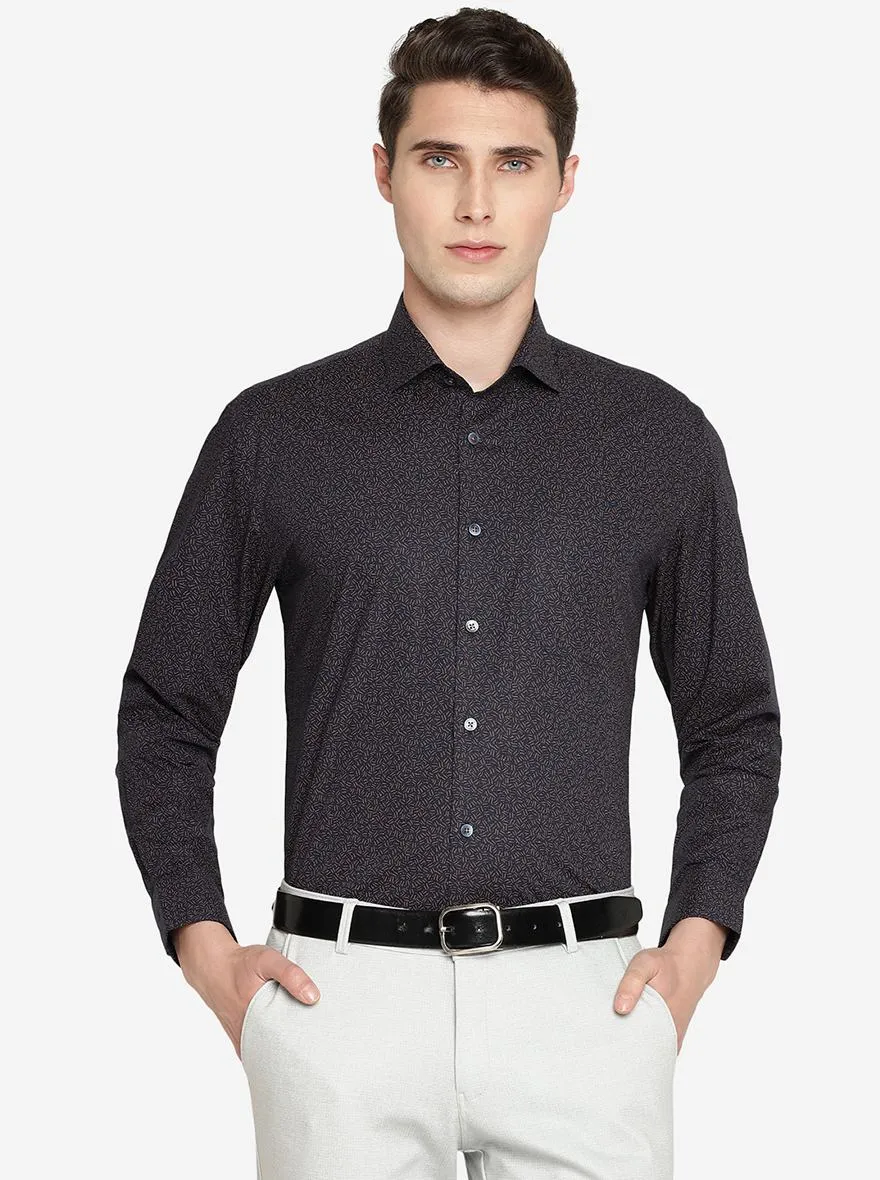 Navy Blue   Printed Regular Fit Formal Shirt | JadeBlue