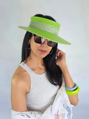 Neon Green "LadyEVA" Visor Hat with Monet Style Floral Band