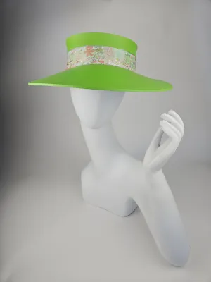 Neon Green "LadyEVA" Visor Hat with Pastel Floral Band