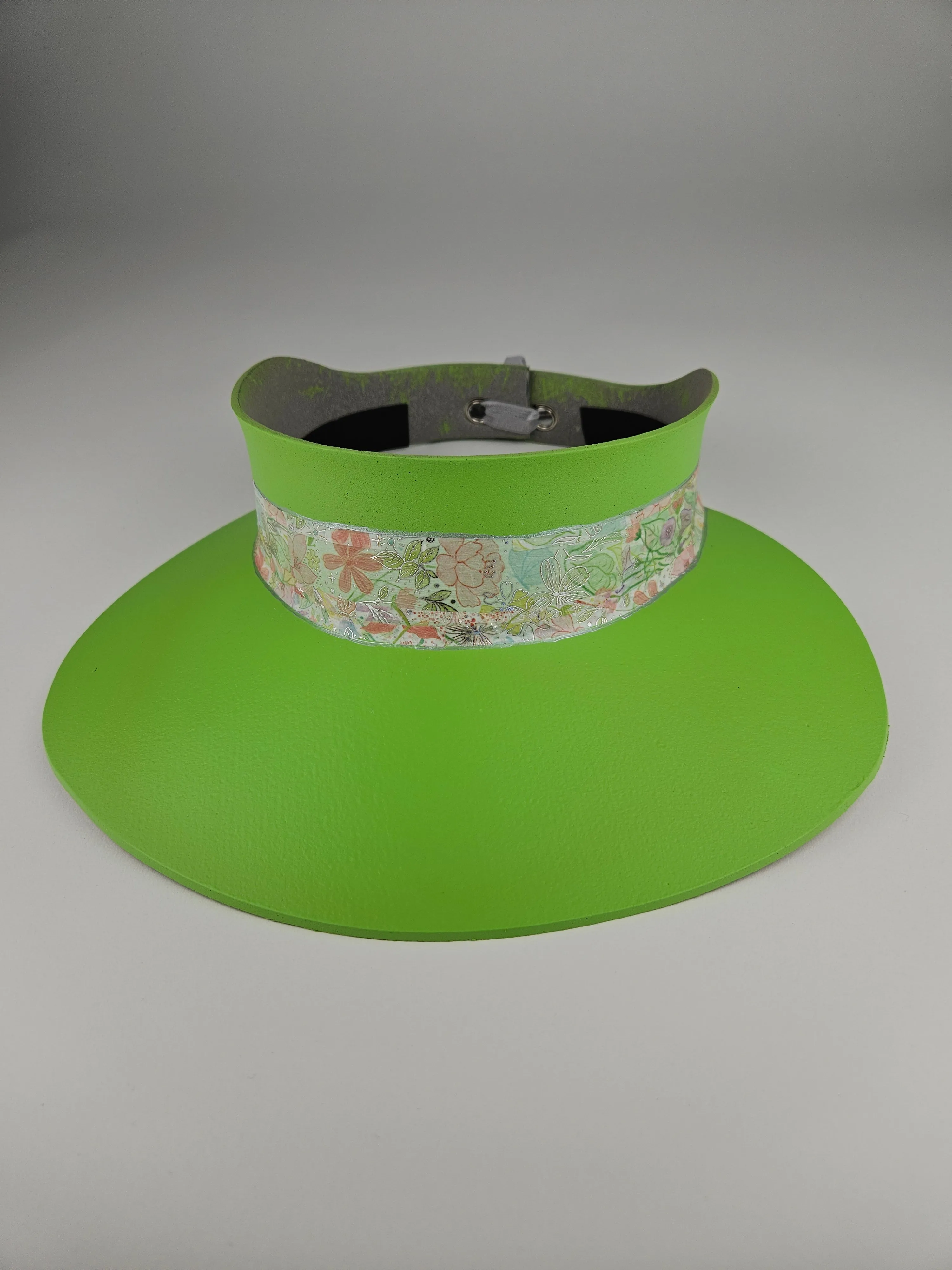 Neon Green "LadyEVA" Visor Hat with Pastel Floral Band