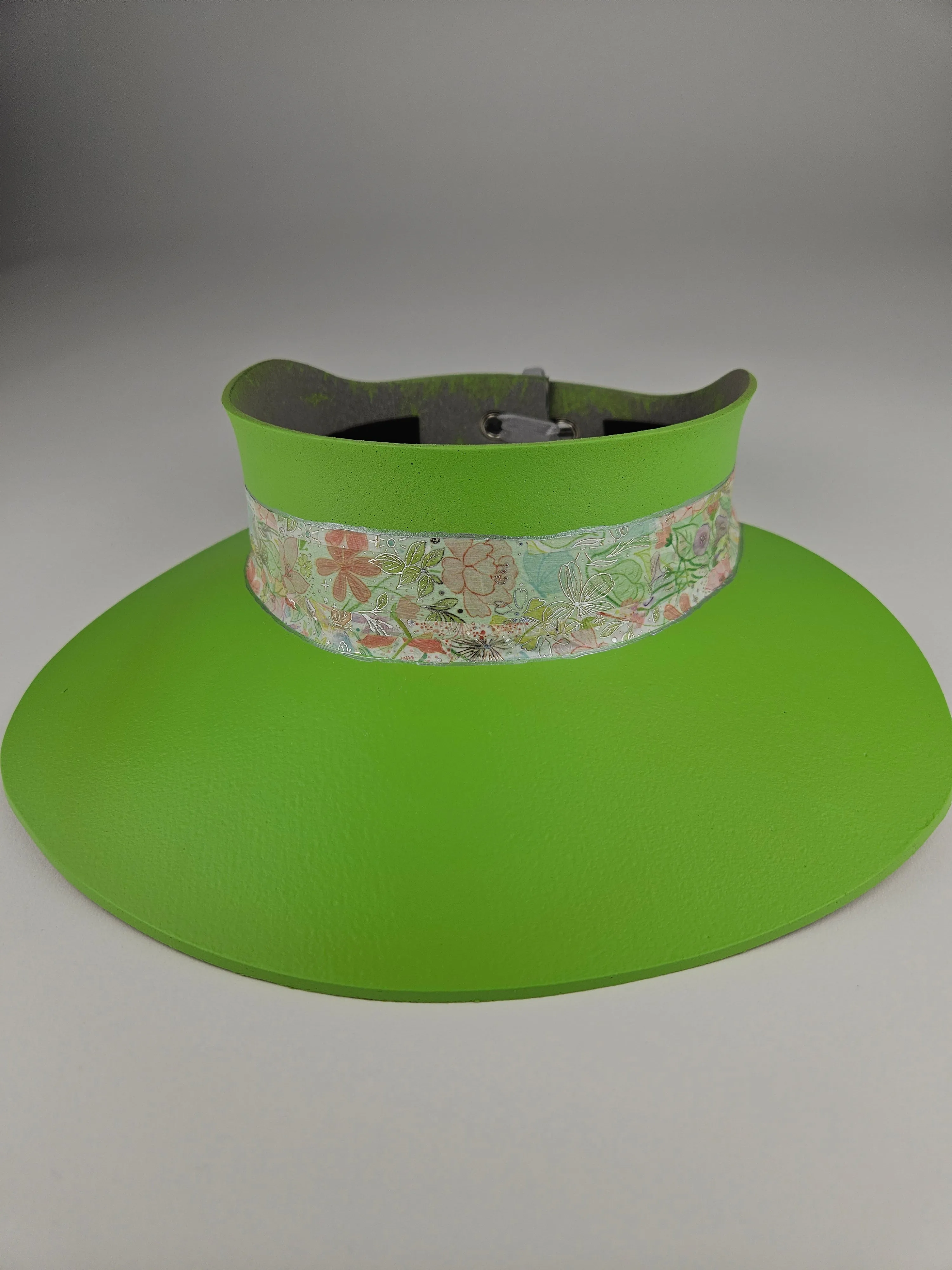 Neon Green "LadyEVA" Visor Hat with Pastel Floral Band