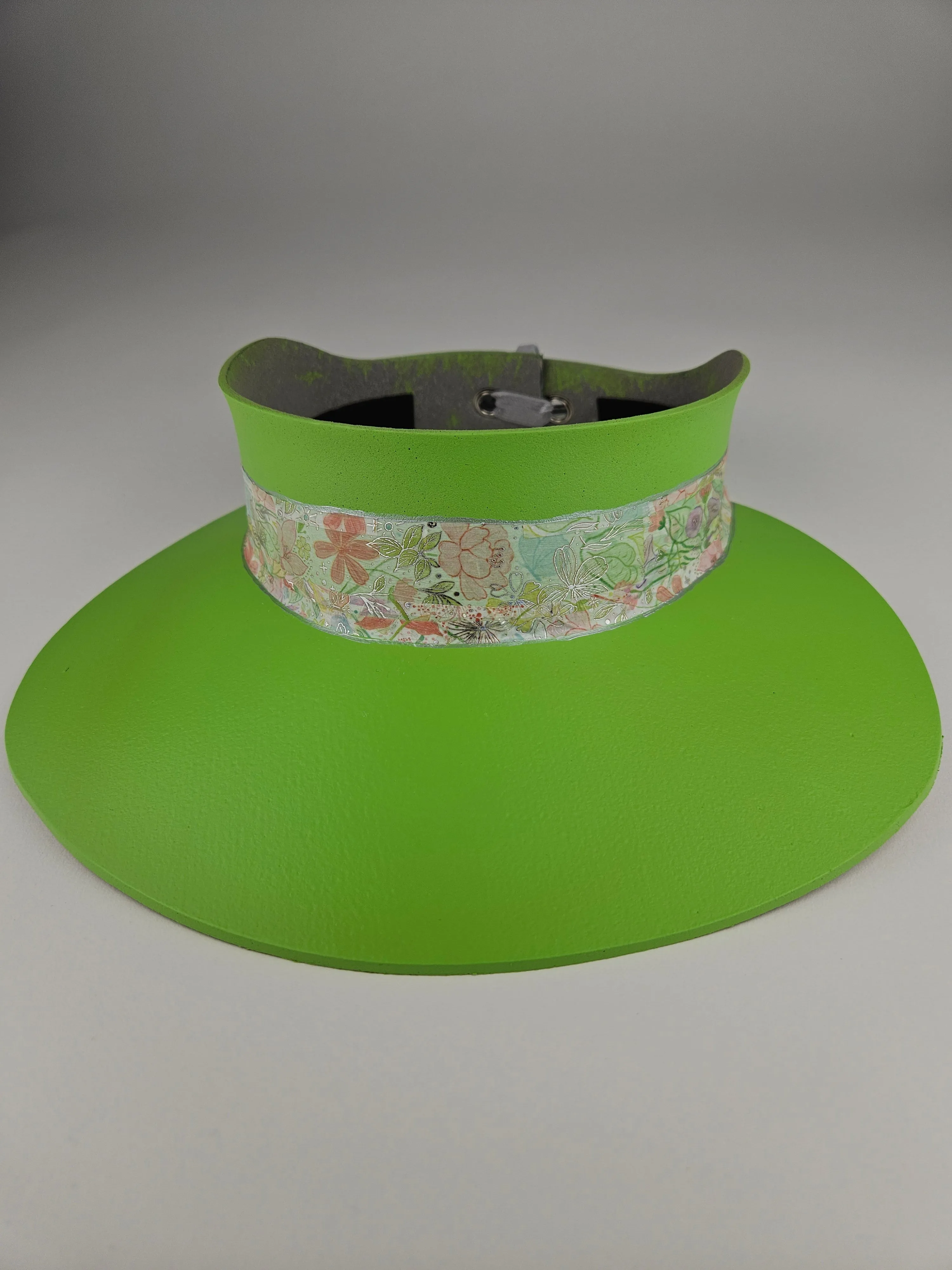 Neon Green "LadyEVA" Visor Hat with Pastel Floral Band