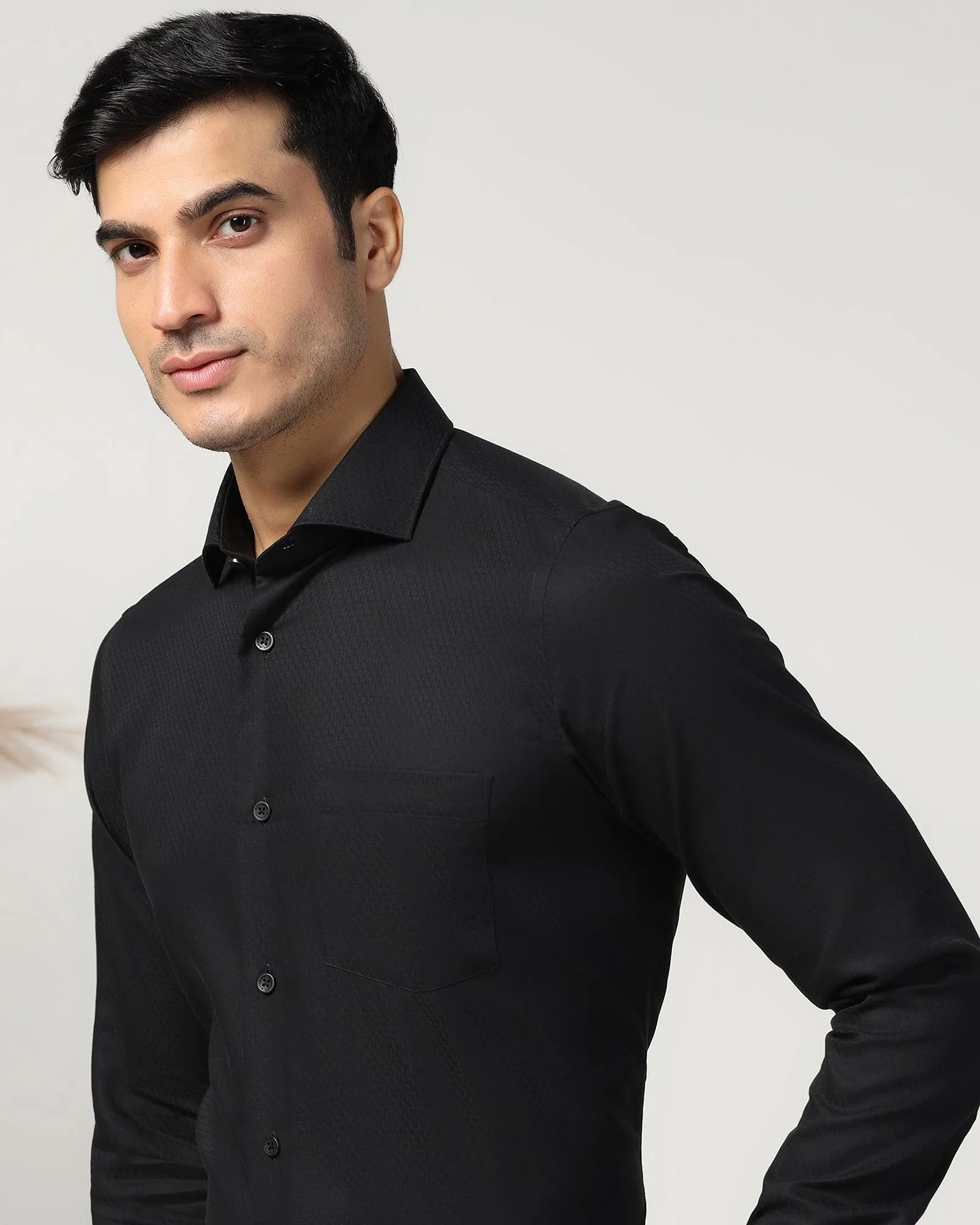 Non Iron Formal Black Textured Shirt - Melon