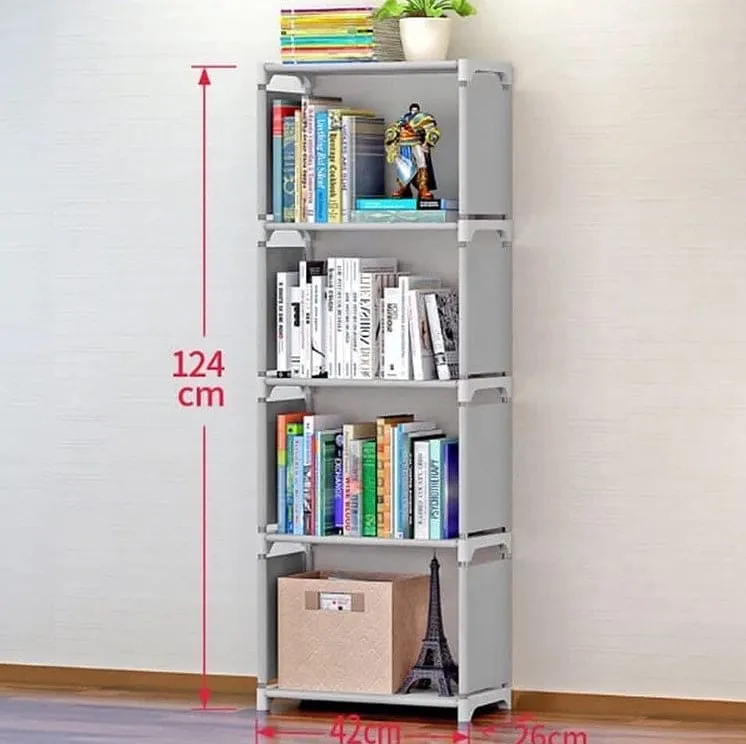 Non Wowen Fabric 4 Layer Simple Bookshelf, Stainless Steel Easy Moving Assembled Shelf, Clothes Toys Rack, Plastic Books Storage Cabinet