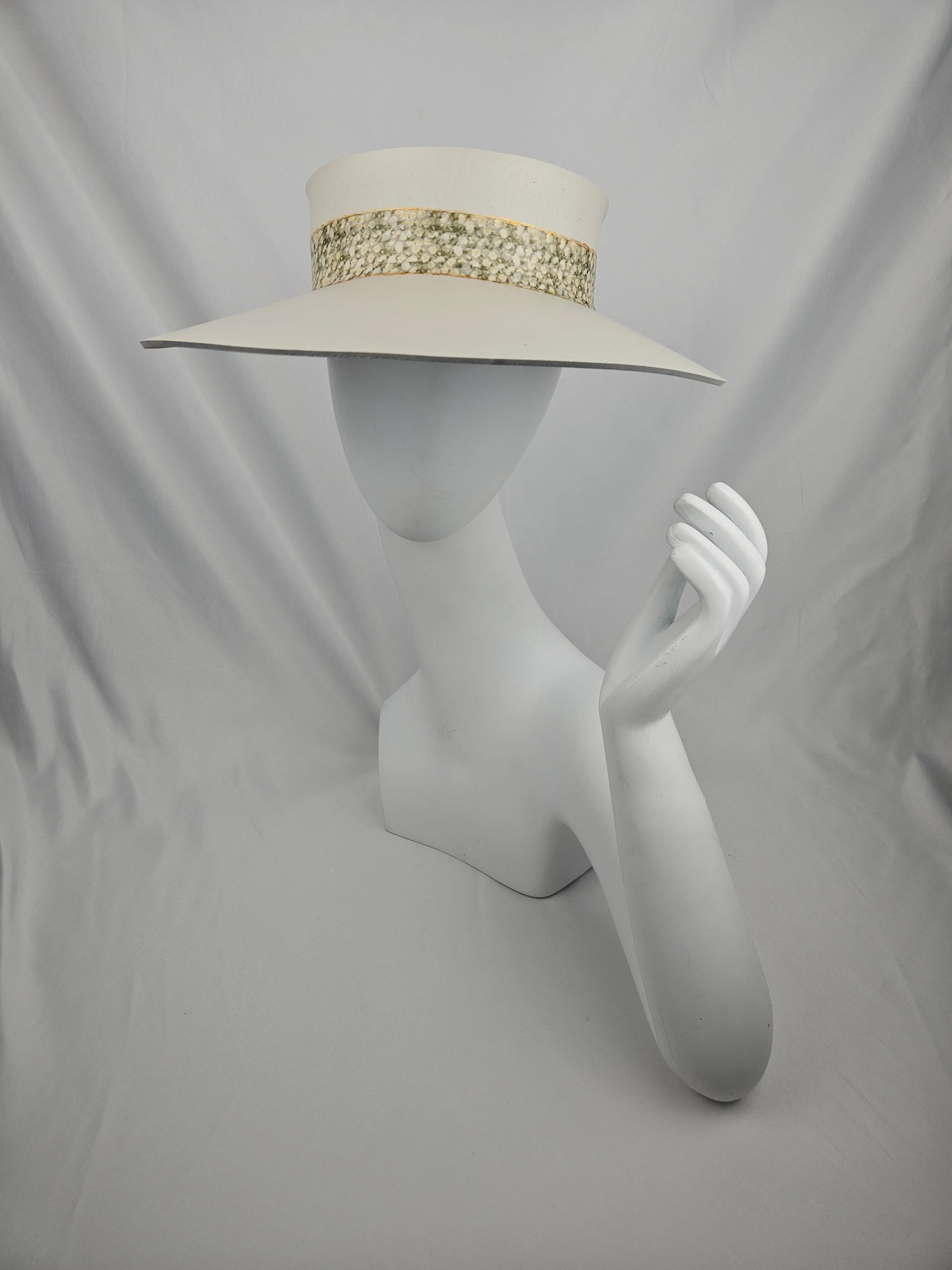 Off-White "LadyEVA" Visor Hat with Delicate Green Floral Band