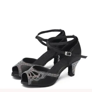 Open Jewelled Toe Cross Straps Latin Shoes 2.4‘’