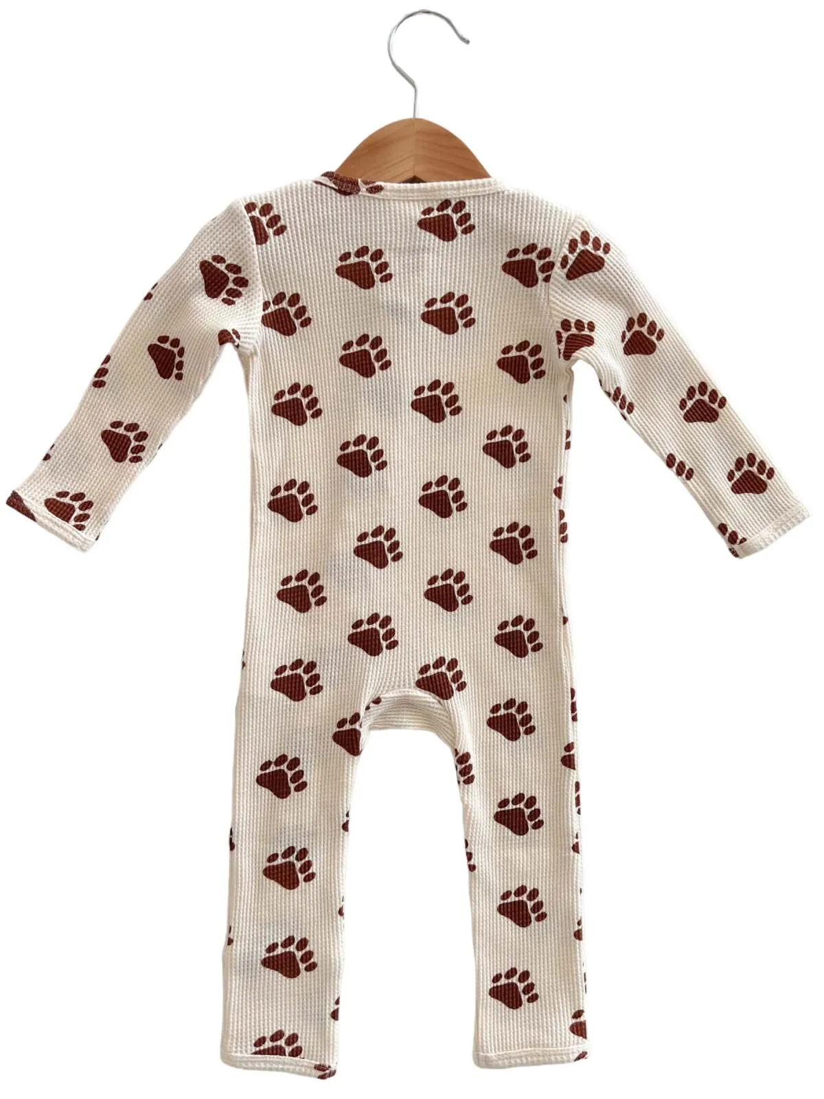 Organic Waffle Basic Zip Romper, Bear Paw