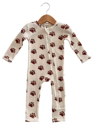 Organic Waffle Basic Zip Romper, Bear Paw