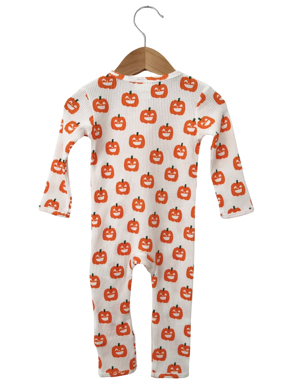 Organic Waffle Basic Zip Romper, Jack-O-Lantern