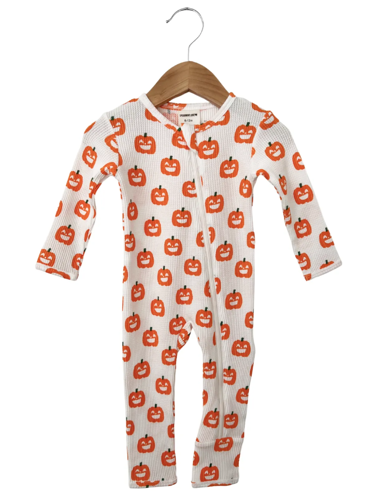 Organic Waffle Basic Zip Romper, Jack-O-Lantern