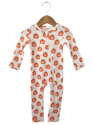 Organic Waffle Basic Zip Romper, Jack-O-Lantern