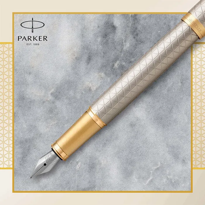 Parker IM Premium Fountain Pen Warm Silver with Gold Trim