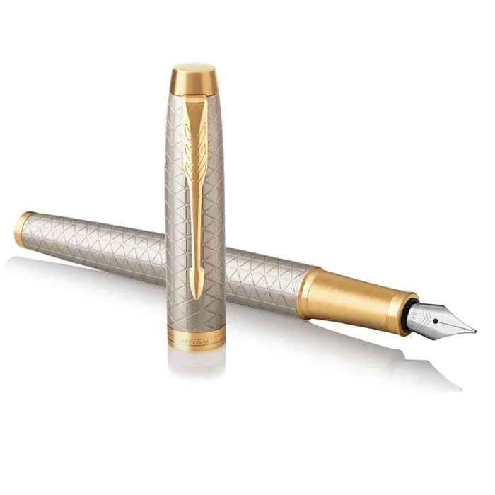 Parker IM Premium Fountain Pen Warm Silver with Gold Trim