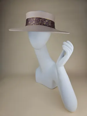 Peach Gray "LadyEVA" Visor Hat with Dark Purple, Red and Gold Band