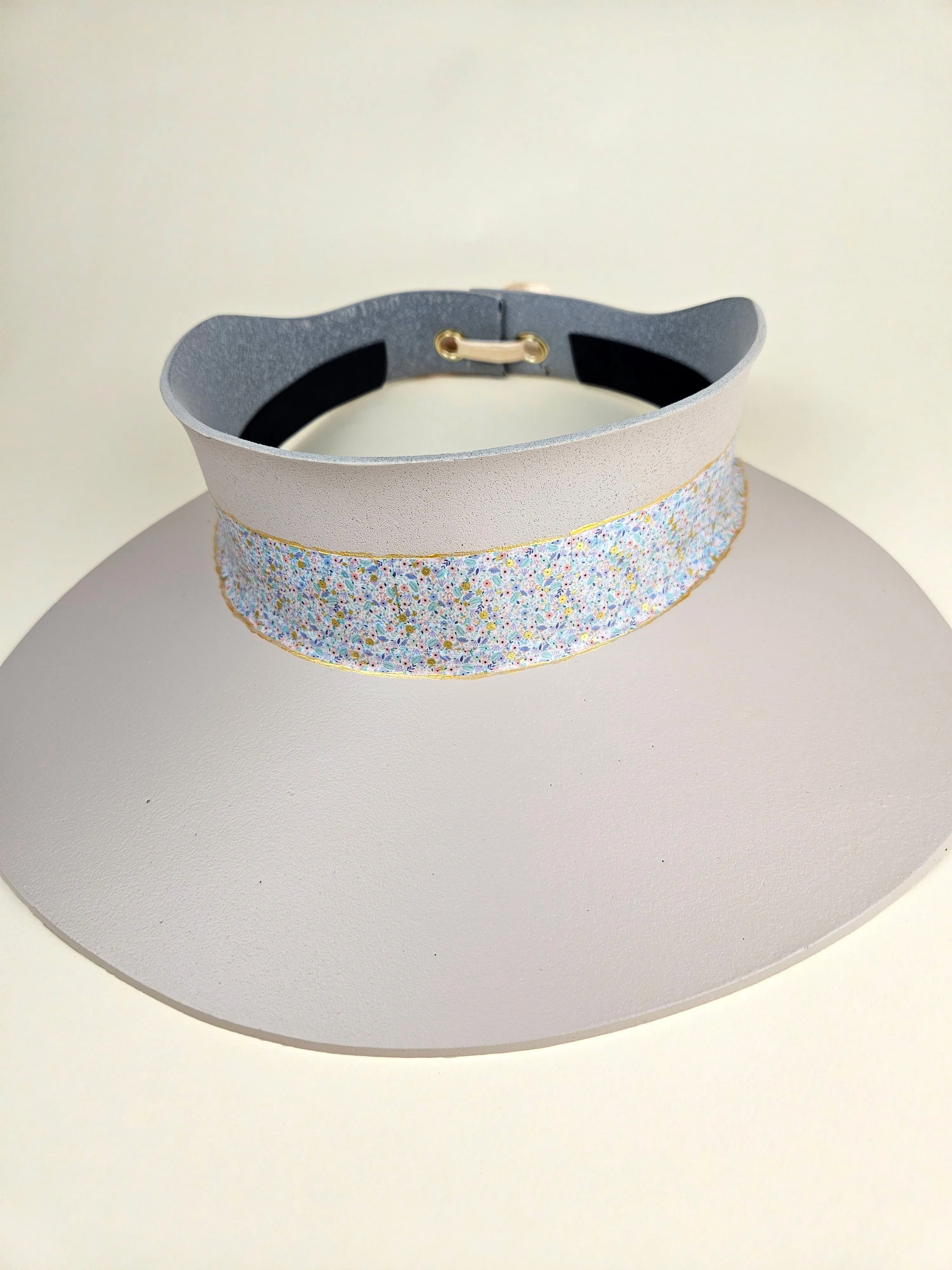 Peach Gray "LadyEVA" Visor Hat with Golden Pastel Multicolor Floral Band